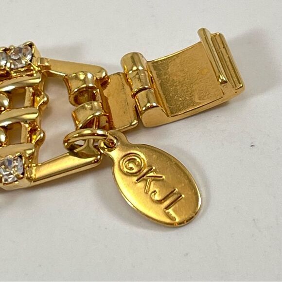 Vintage Kenneth Jay Lane KJL Gold Tone Rhinestone Chain Tennis Bracelet Elegant - Picture 2 of 8